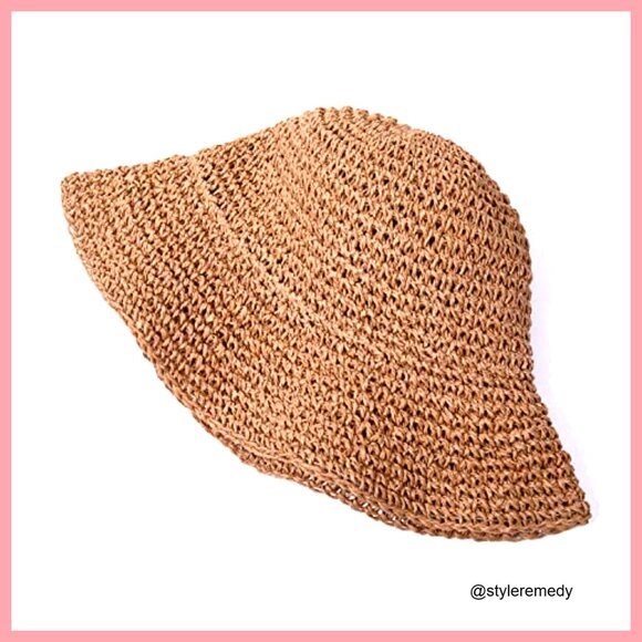 Straw Bucket Sun Hat Wide Brim Packable Floppy Beach Hat main image 4